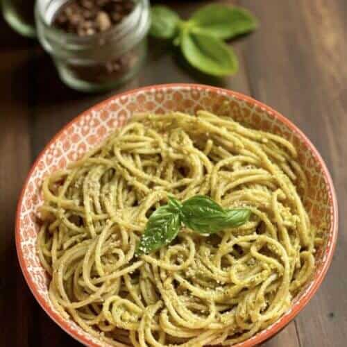 Spaghettis au pesto de petit pois