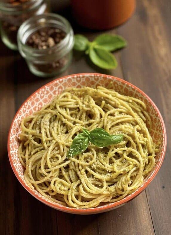Spaghettis au pesto de petit pois