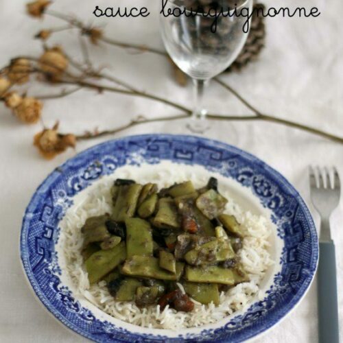 Haricots plats sauce bourguignonne